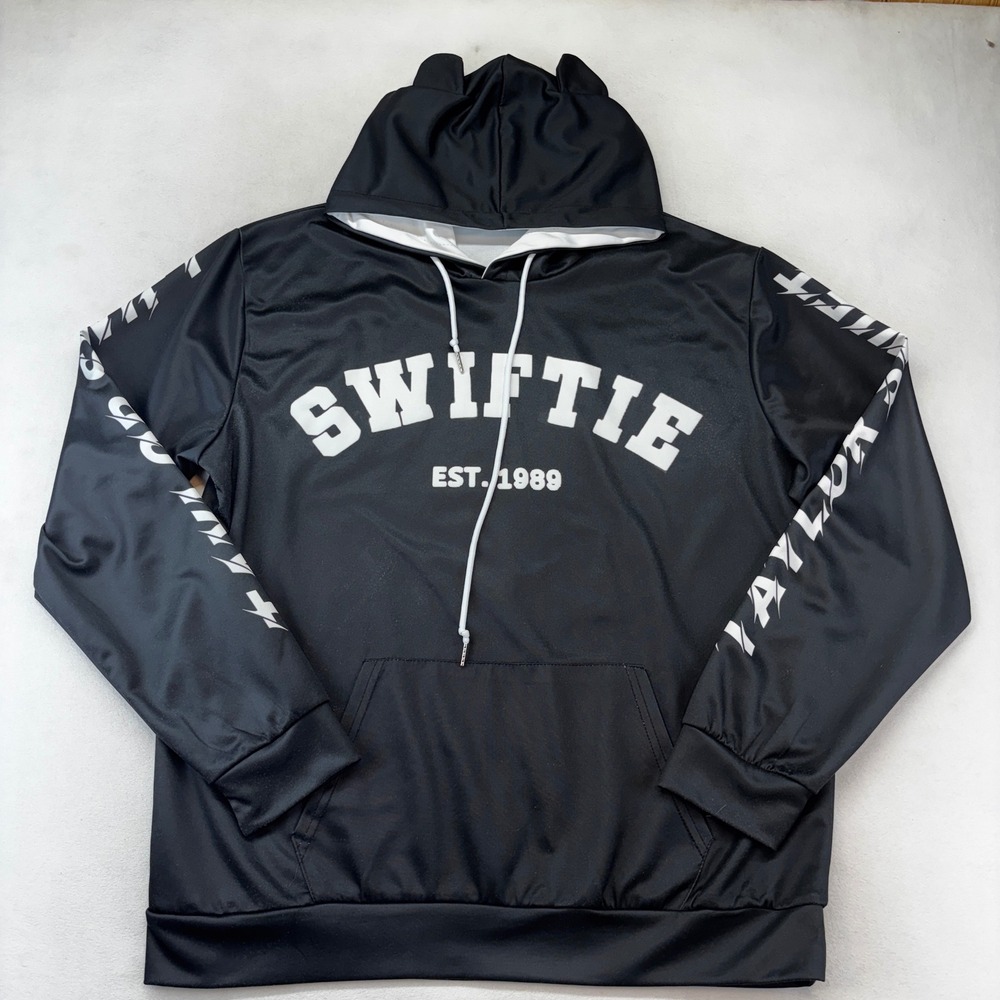 Taylor Swift Eras Tour Hoodie‎ Women Medium Black Swiftie Cat Ear  Pullover